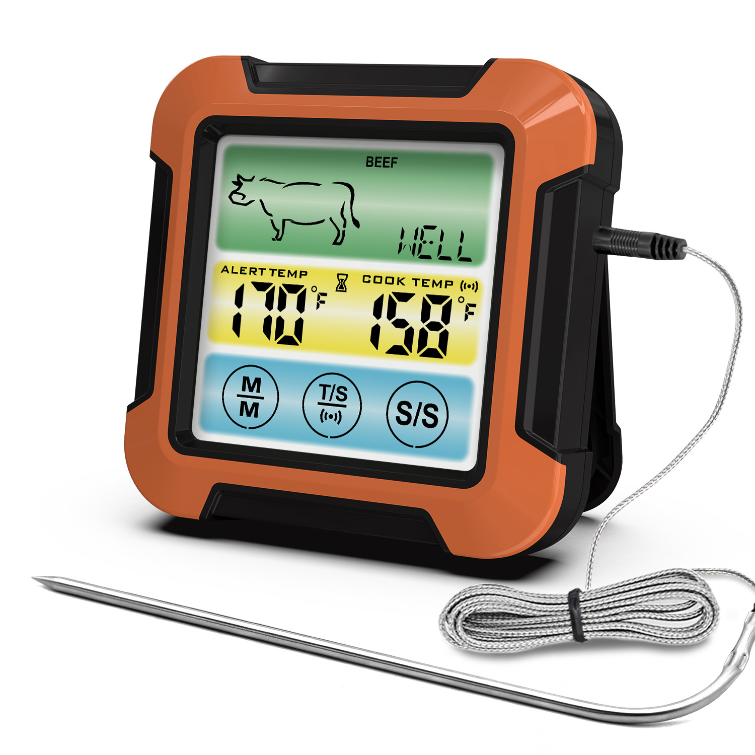 2022 Cross-border New Product Kitchen Food Temperature Measurement Barbecue Thermometer Touch Color Screen Timer Waterproof Thermometer