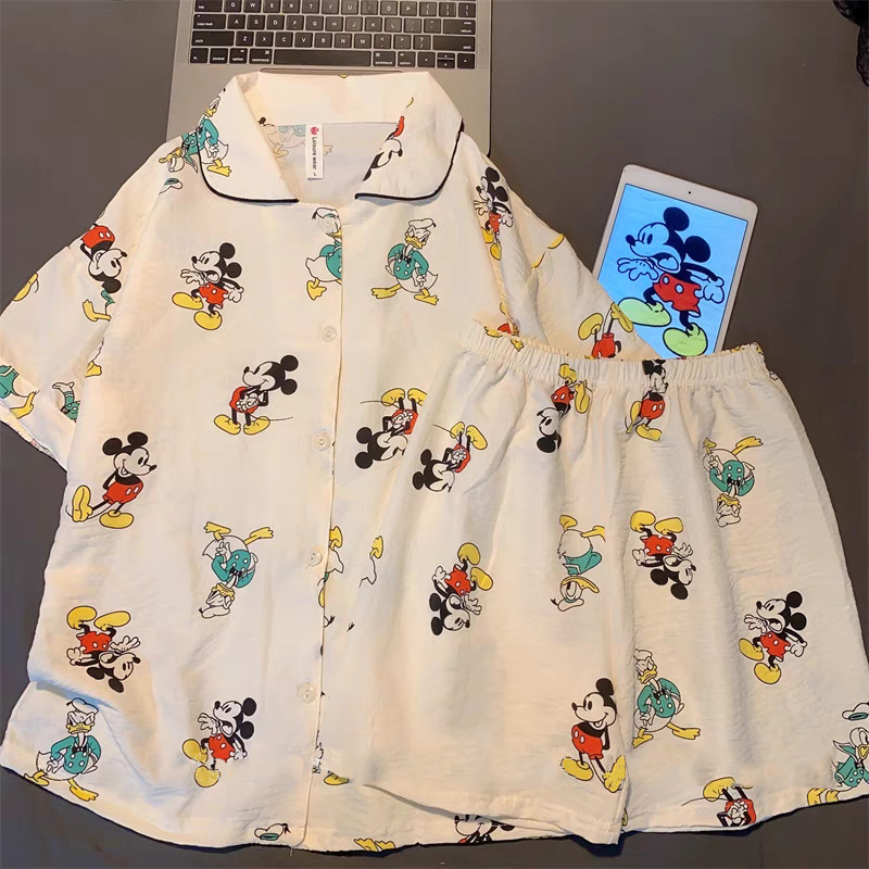 Clouds Cotton Pajamas Women's Summer Thin Cute Cartoon Short-sleeved Shorts Loose Internet-famous suit Outfit Home Clothes