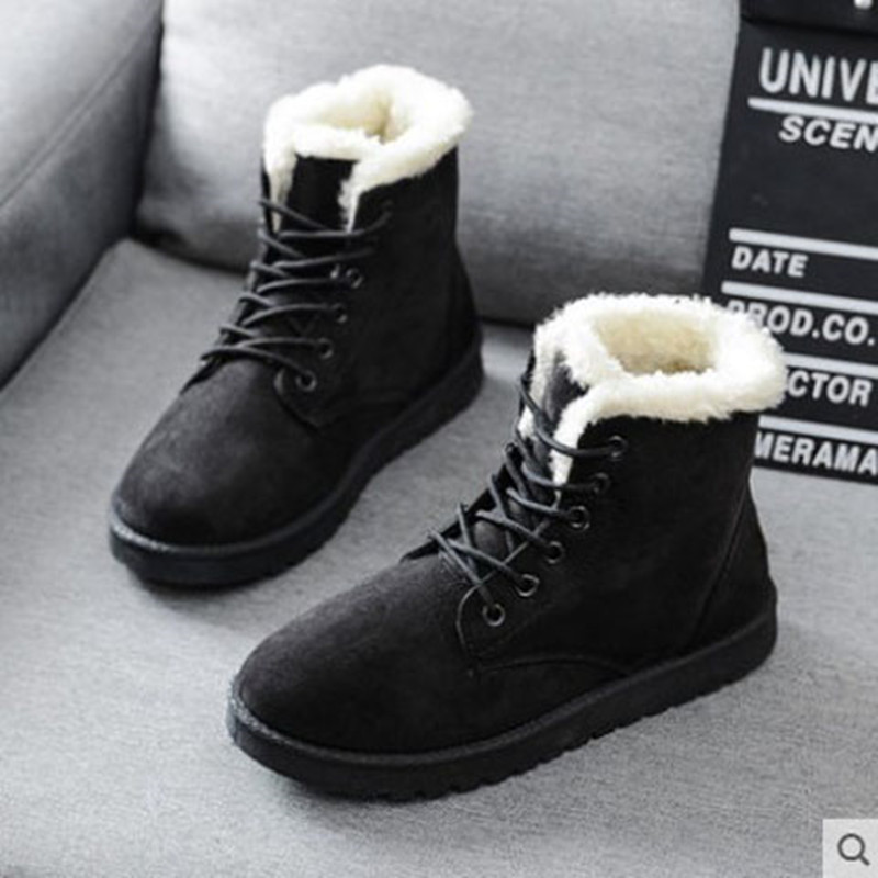 2023 Women's short boots new winter round toe lace-up cotton shoes Women's Flat snow boots fleece-lined warm women's boots wholesale