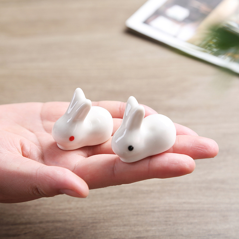 Cartoon Ceramic Rabbit Chopsticks Rack Table Small Ornaments zakka White Rabbit Chopsticks Holder Craft Decoration