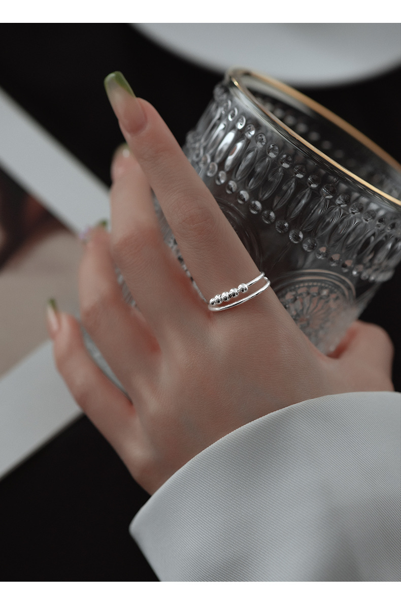 Bague à perles rotatives à double couche en argent S925 transfrontalier pour femme, anneau d'index de décompression anti-anxiété, vent froid_voghion.com