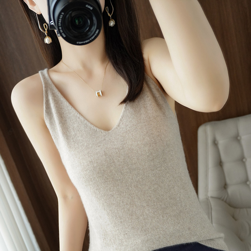 Autumn and Winter New V-neck Small Sling Slim-fit Elegant Inner Slim Sweater Top Soft and Comfortable All-match Women