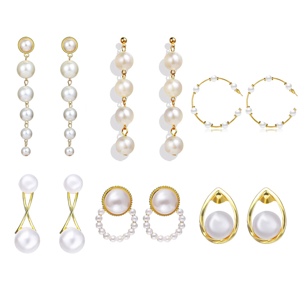 Fashion European and American French retro Pearl earrings creative simple size artificial Pearl long earrings wholesale