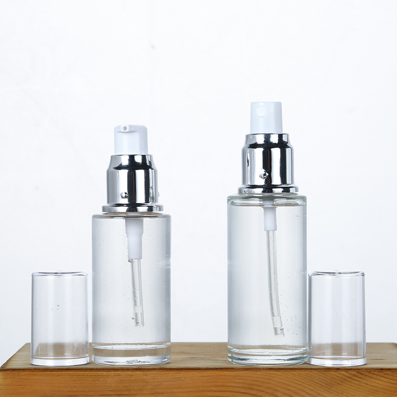 in stock Wholesale 100ml Transparent Press Bottle Glass Cosmetic Bottling 60ml Essence Spray Empty Bottle Printing