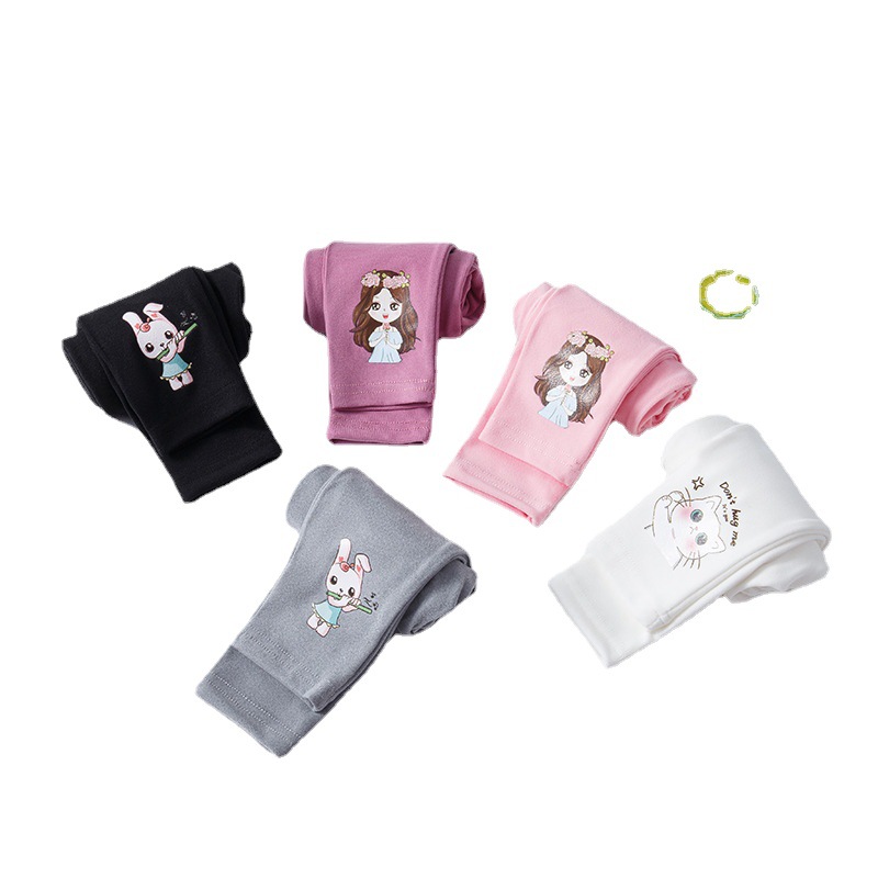 2024 spring girls' cartoon leggings small and medium Children Baby slim stretch pants girl princess thread leggings