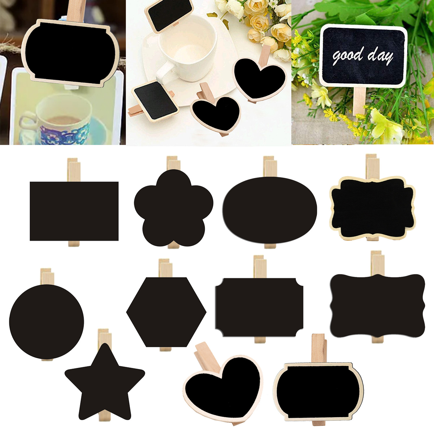 Japanese-Korean Style Home Life Grocery Creative Wooden Writing Message Memo Small Blackboard Bill Clip