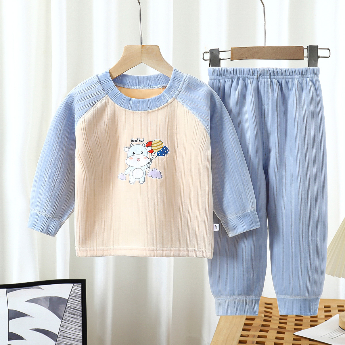New Autumn and Winter Children's fleece-lined Thickened Thermal Underwear for Boys and Girls Autumn Clothes and Pants suit Baby Home Clothes