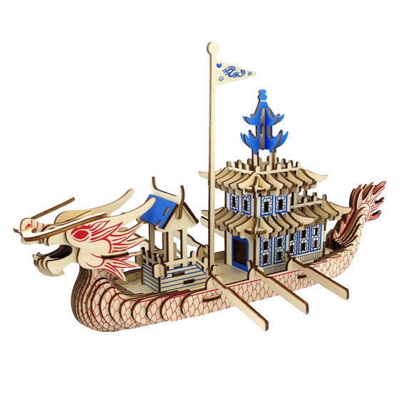 Dragon boat boat model handmade wooden 3d 3d puzzle Dragon Boat Festival wooden assembly organization purchase wholesale