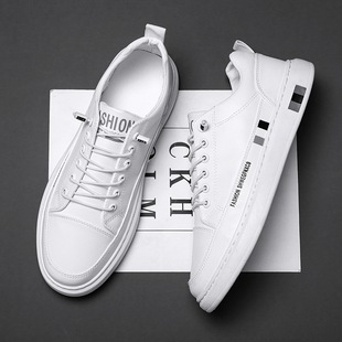 Breathable White Shoes Men's 2024 Spring New Arrival Korean Style All-Match Fashionable Casual Men's Fashionable Shoes White Shoes Leather Panel Shoes