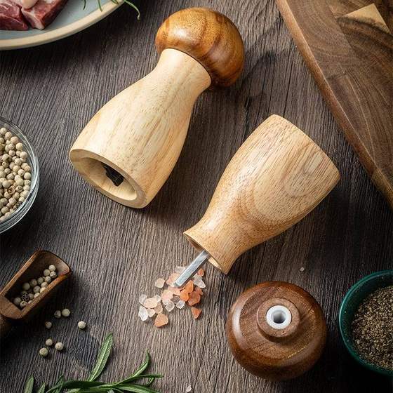 Creative Mushroom Pepper Grinder Acacia Wood Oak Pepper Grinder Solid Wood Sea Salt Black Pepper Grinder Bottle suit