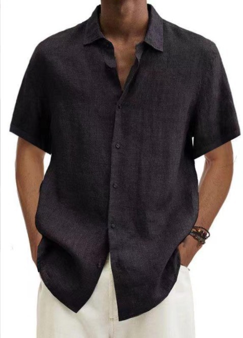 2023 AliExpress wish Amazon Explosions Summer V-Neck Button Cotton Linen Solid Color Men's Trendy Shirt Shirt Men