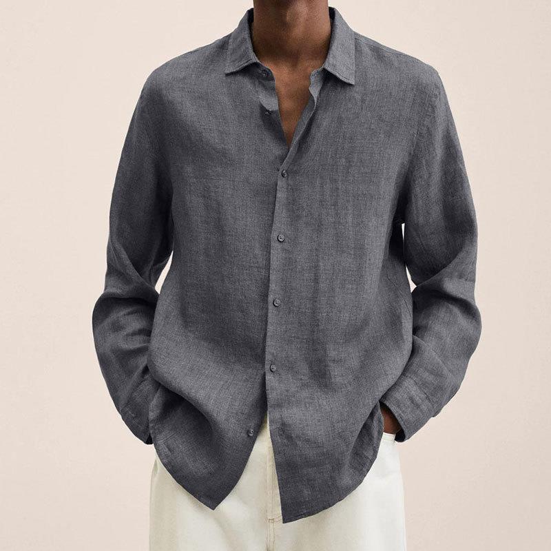 2025 Independent Station Wish Amazon Four Seasons Long-Sleeve V-Neck Loose Button Cotton Linen Cardigan Shirt for Men