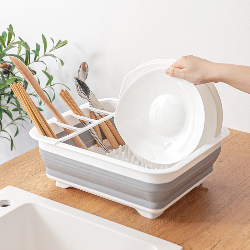 Multi-functional Household Plastic Folding Bowl and Chopsticks Tableware Storage Rack Vegetable Washing Drain Basket Kitchen Storage Rack Drain Bowl Rack