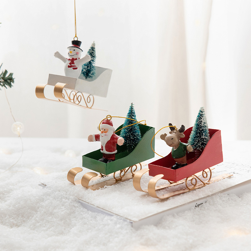 NUCHI Nordic Fashion Christmas Tree Decoration, Iron Snow Sled Ornament, Creative and Personalized Hanging Decor