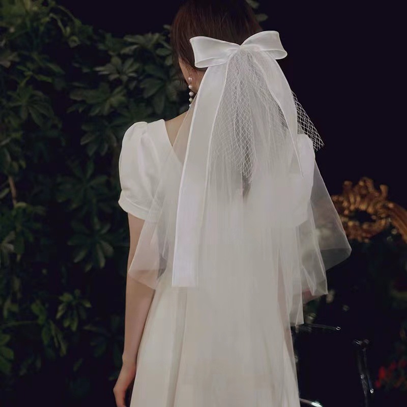 New white veil multi-layer puffy veil bride wedding license photo small veil simple Mori studio headdress