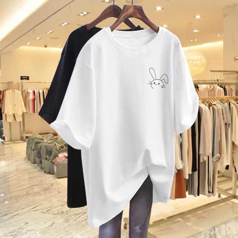 Large Edition Long Pure Cotton Crewneck Texture Apricot Short-sleeved T-shirt Women's 2023 Summer New European Half-sleeved T-shirt ins