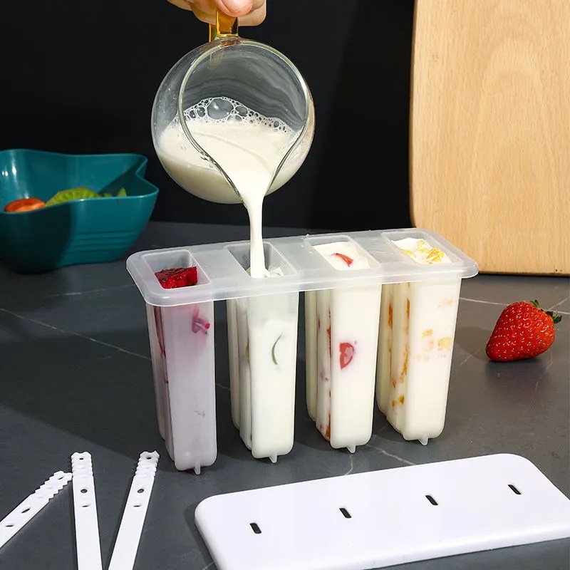 Plastic 4-Link Classic Popsicle Mold with Lid Design to Prevent Flavour Home-Made Ice Cream Popsicle Ice Cream Mold