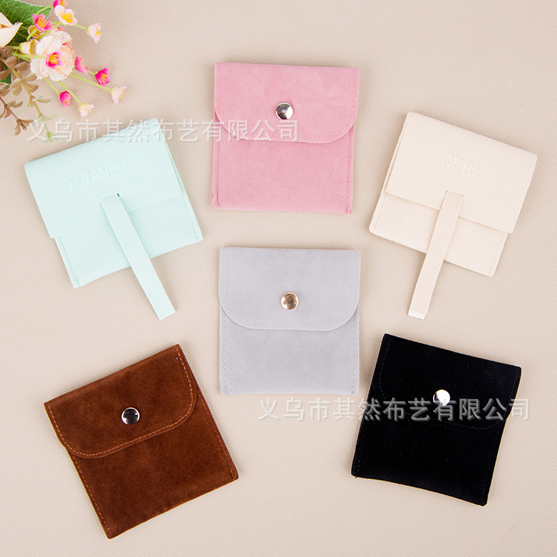 Factory wholesale suede velvet flap snap button jewelry bag double-sided velvet microfiber jewelry necklace jewelry storage bag