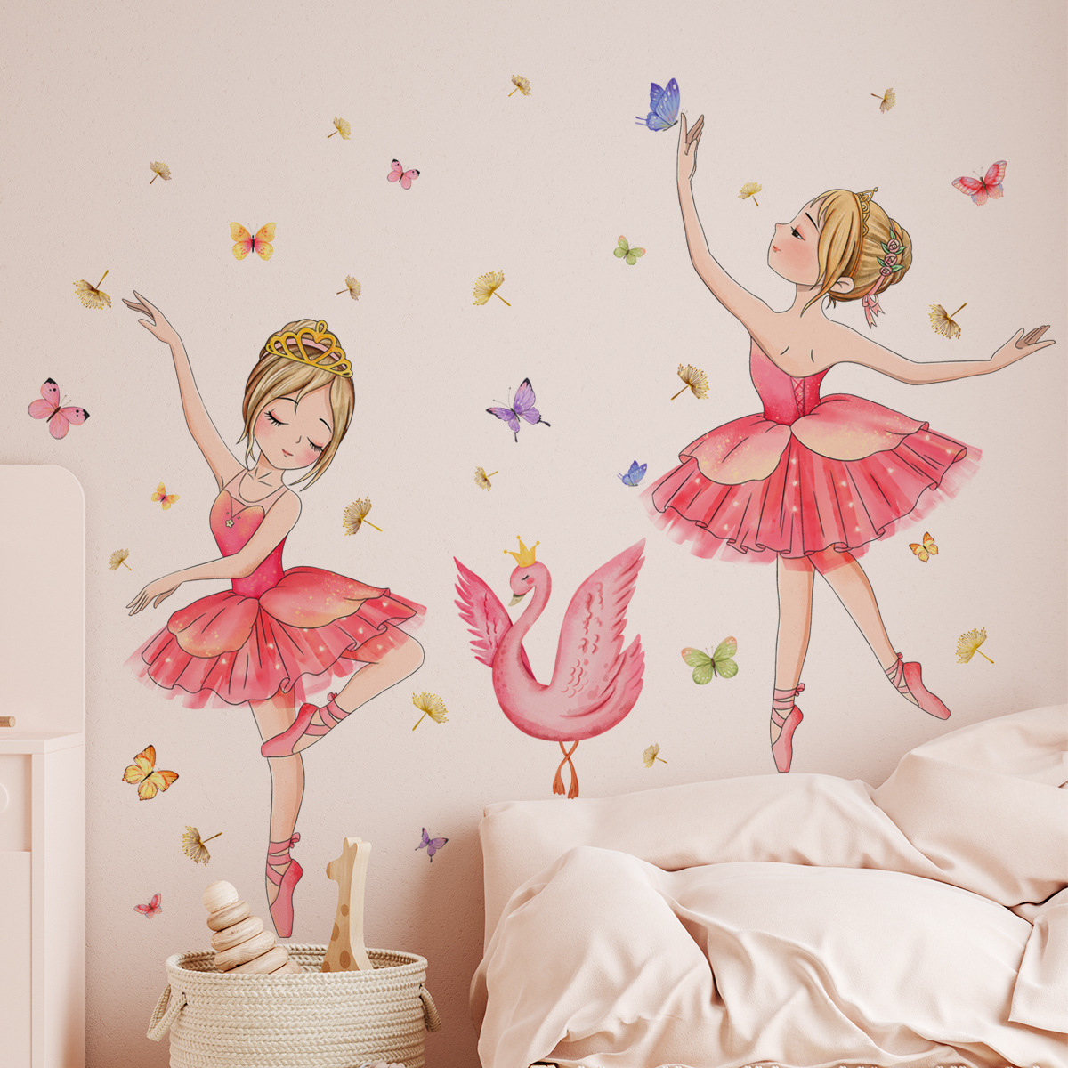 MS4261 Cartoon Ballet Swan Butterfly Wall Stickers Children's Room Bedroom Decorative Wall Stickers Self-adhesive Wall Stickers