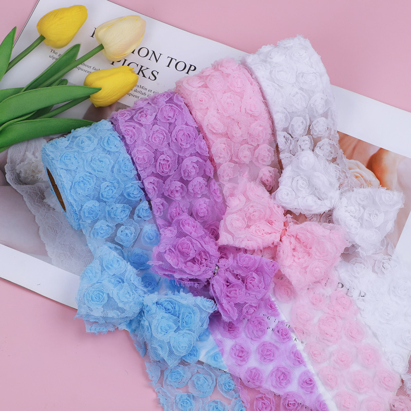 6//8/10/12cm * 4.5 m embroidery 3D rose DIY hair accessories embroidered webbing
