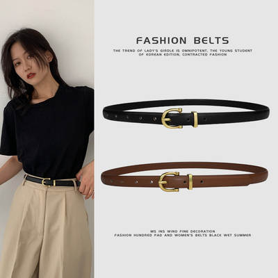 Thin belt Women's simple retro Korean style pants belt female student fashion Harajuku fashion online Hongtong diligent style pants belt