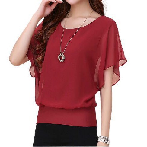  new summer chiffon shirt women's short-sleeved summer clothing plus size women's slimming bat chiffon top new bottoming