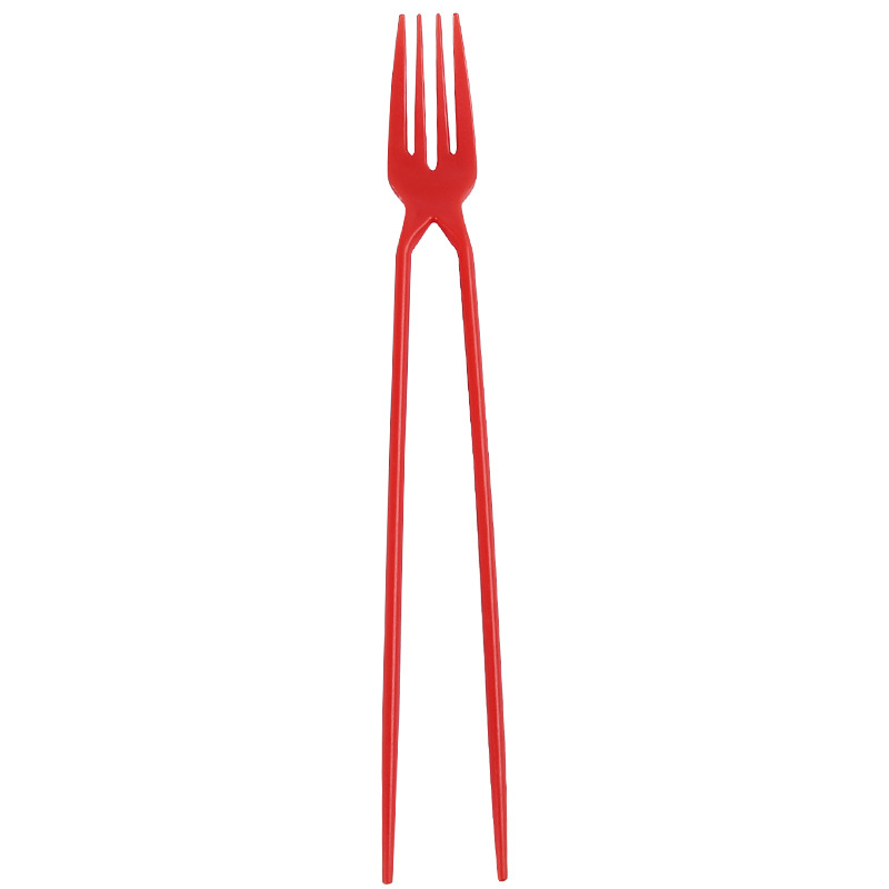 Disposable plastic fork chopsticks one take-out chopsticks fork dessert fried rice cake black red independent packaging can be exported