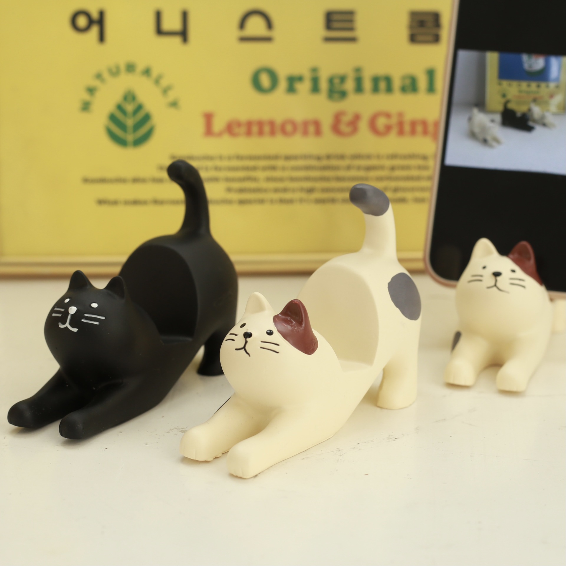 Stretch Cat Desktop Mobile Phone Holder Black Cat zakka Tablet Universal Stand Ornaments