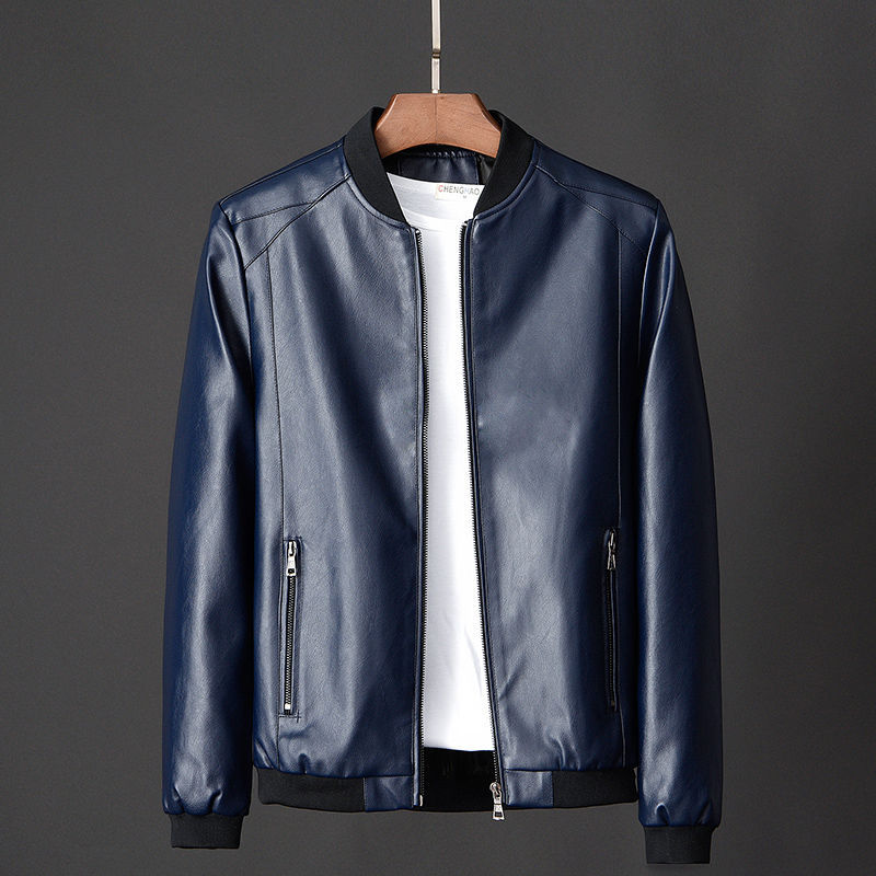 M-8XL leather coat men's spring, autumn and winter men's coat trendy handsome plus size plus size fleece-lined thickened leather jacket coat