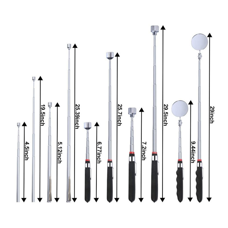 Car bottom inspection mirror telescopic inspection mirror round flexible with light suction rod pickup suit
