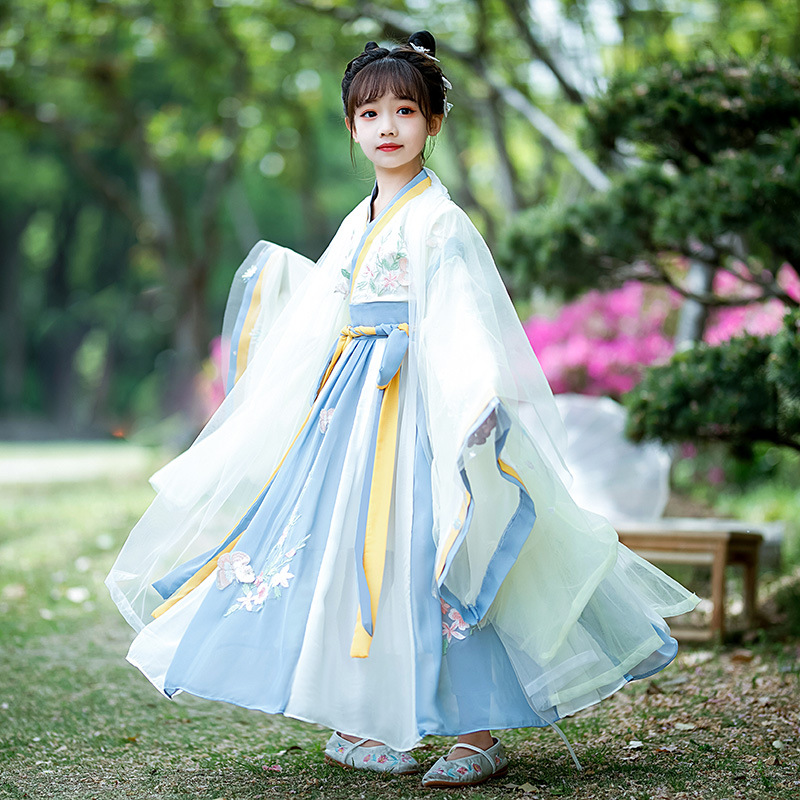 Chinese-style super fairy Hanfu skirt and robe summer children ancient-style Tang suit girl ancient costume light chiffon dress spring