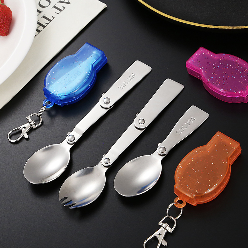 304 stainless steel folding portable tableware outdoor picnic camping travel portable rotating folding spoon mini spoon Fork