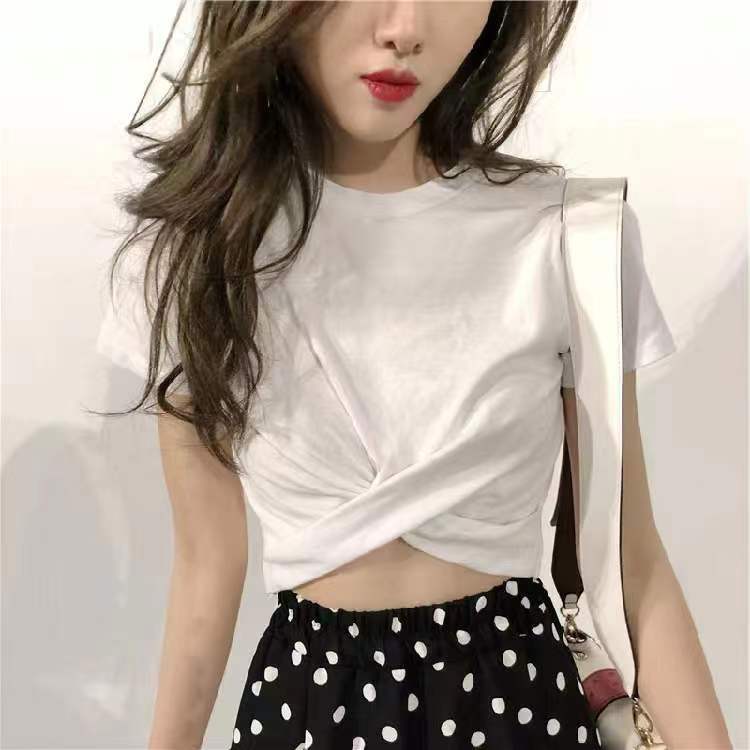 Short-sleeved T-shirt Women's 2024 Summer Korean-style New Loose Student Solid Color Short Slim-fit Top Trendy Foreign Trade Women's Wear