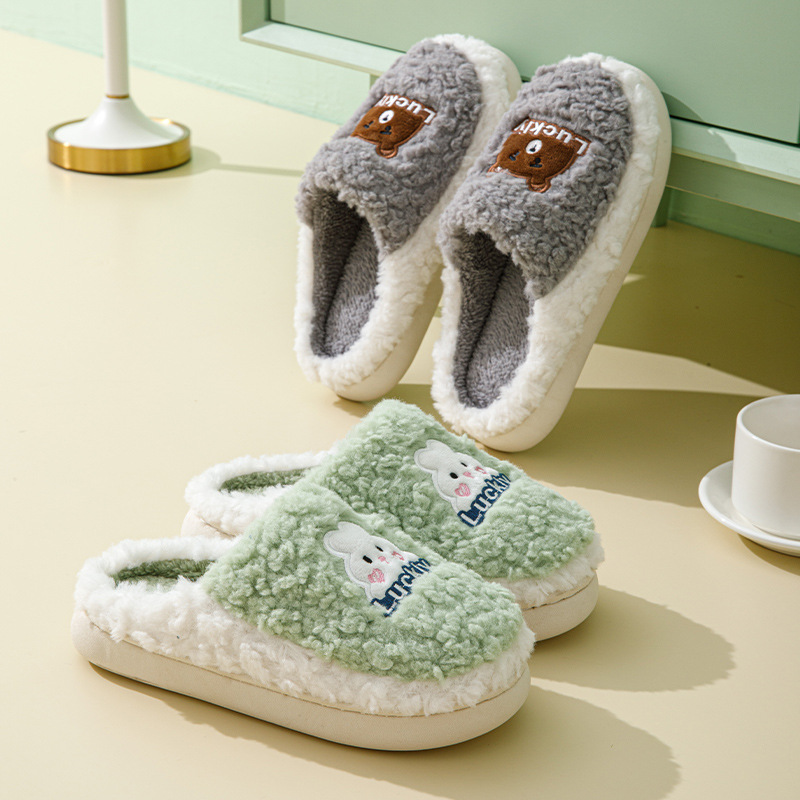 Factory wholesale cotton slippers women's autumn and winter indoor warm home thick bottom couple plush slippers home winter