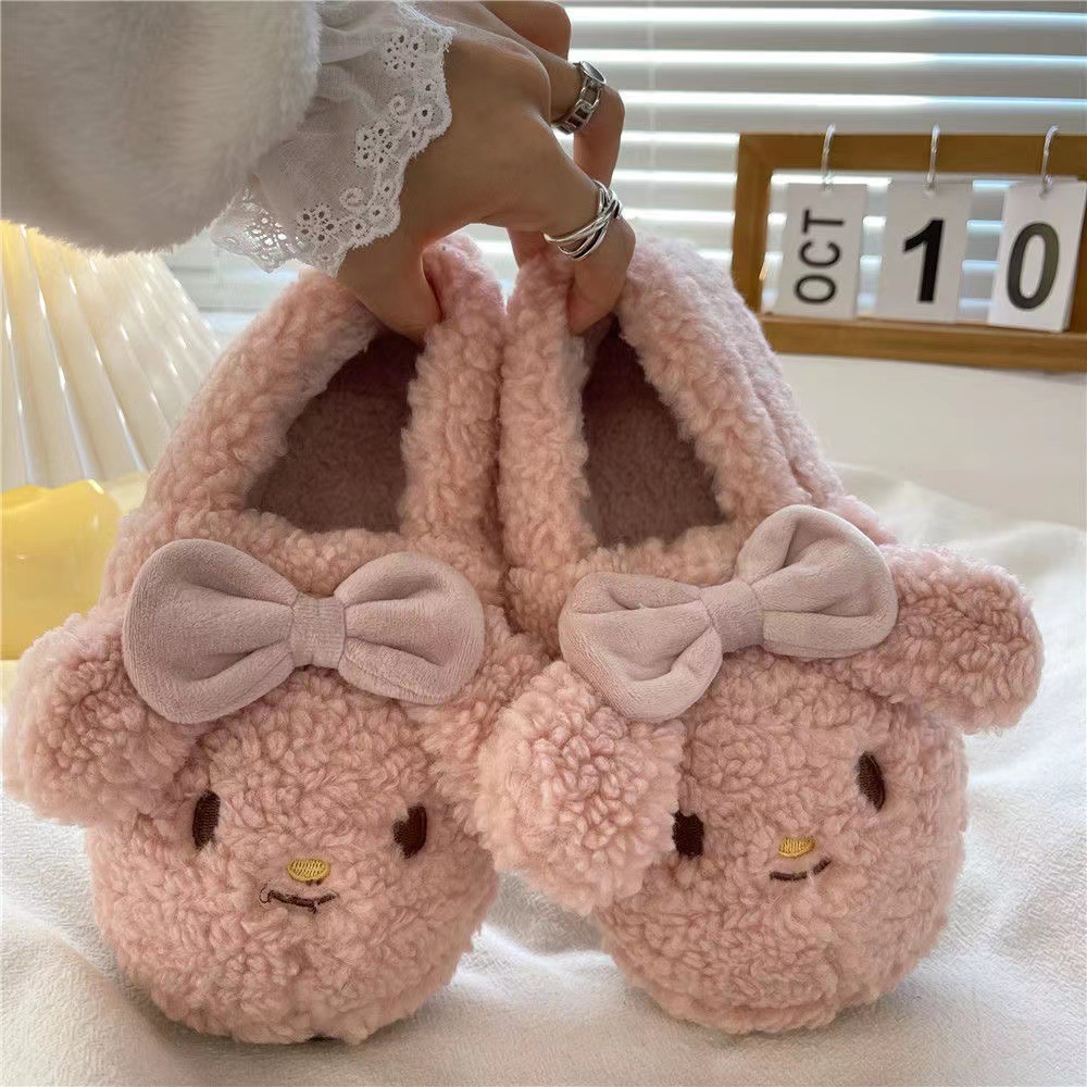 Cotton Shoes Bag with Cotton Slippers Girls Autumn and Winter Cute Home ins Style Mao Mao Shoes Bow Puppy Dormitory