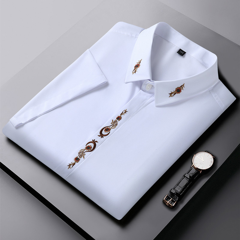 AliExpress plus size Short-sleeved Shirt Men's Summer Thin Micro-elastic Business Casual Plus Large Fat Big Brother Embroidered Shirt