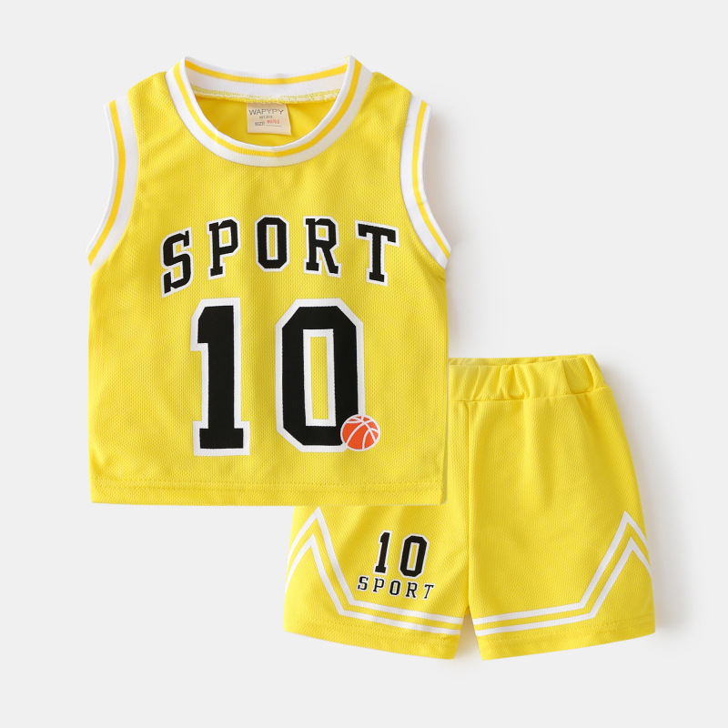 Children's summer sportswear suit 2023 Summer boys suit baby mesh breathable two-piece children's clothing wholesale