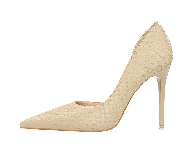 Slim slim heels with high heels and shallow side hollowed-out heels retro serpentine single shoes_voghion.com