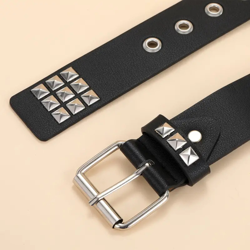 Hot Girl Belt ins Style Retro Stylish Black Punk Belt Decorative Jeans Rivets Versatile Same Style for Men and Women