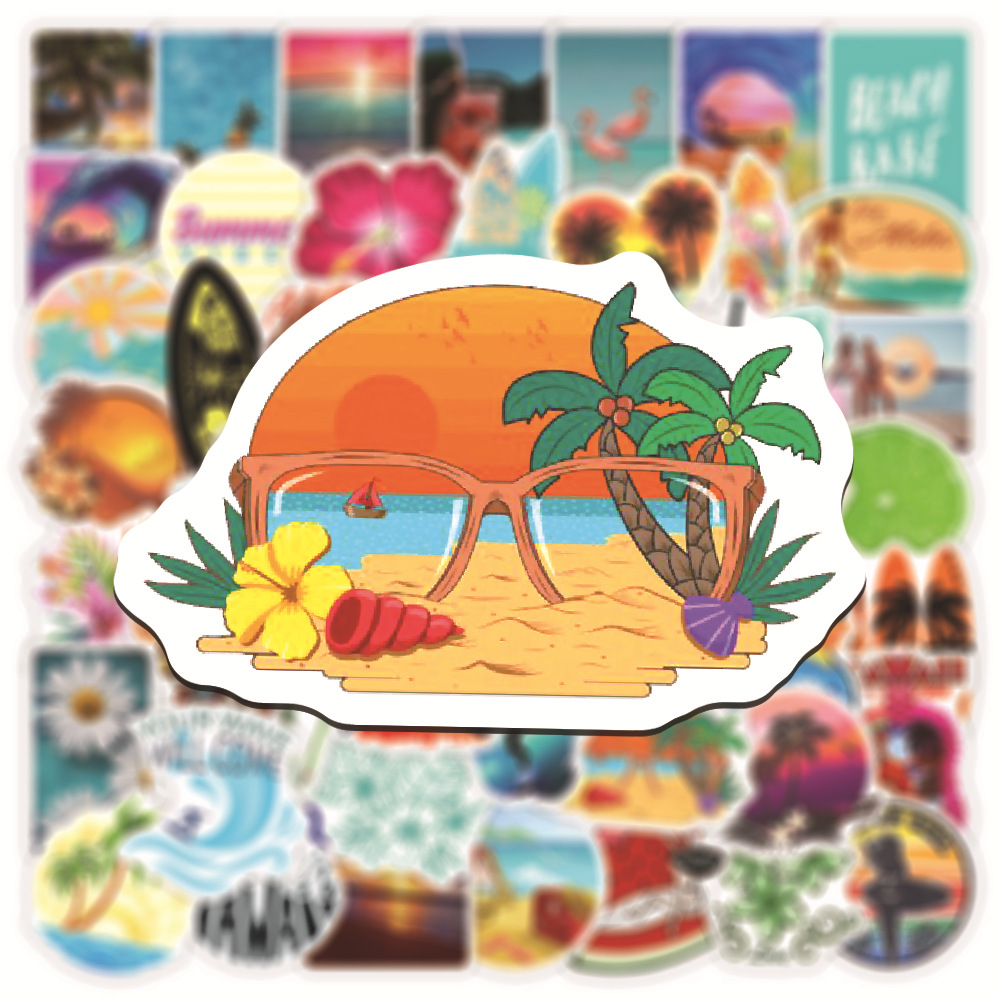 50 pieces seaside summer stickers Beach surfing holiday fresh Hawaiian water cup waterproof graffiti stickers