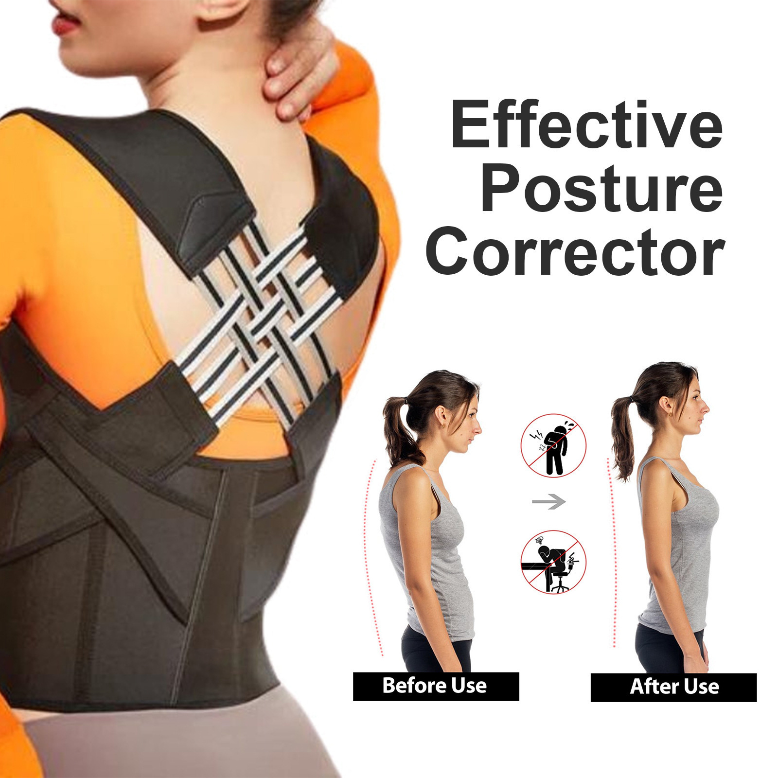 Cinturón corrector de postura de espalda para hombres y mujeres adultos transfronterizos, invisible, prevención de hombros abiertos, corrector de joroba, cinturón de corrección de postura de espalda, tr_voghion.com