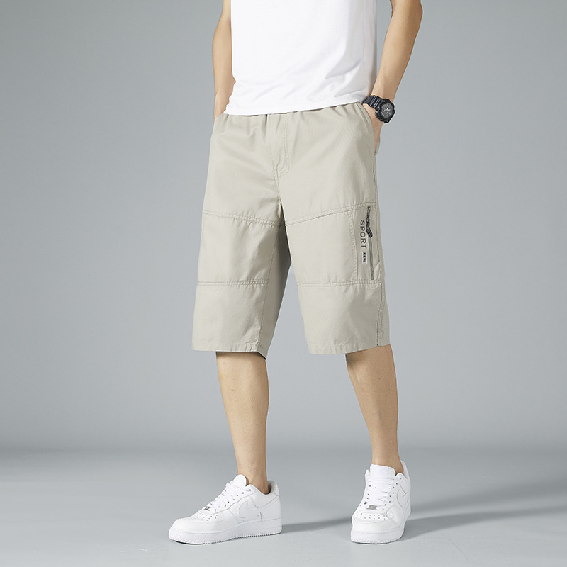 Cotton cropped pants middle-aged men's cotton shorts dad summer thin casual pants beach loose plus size Middle pants