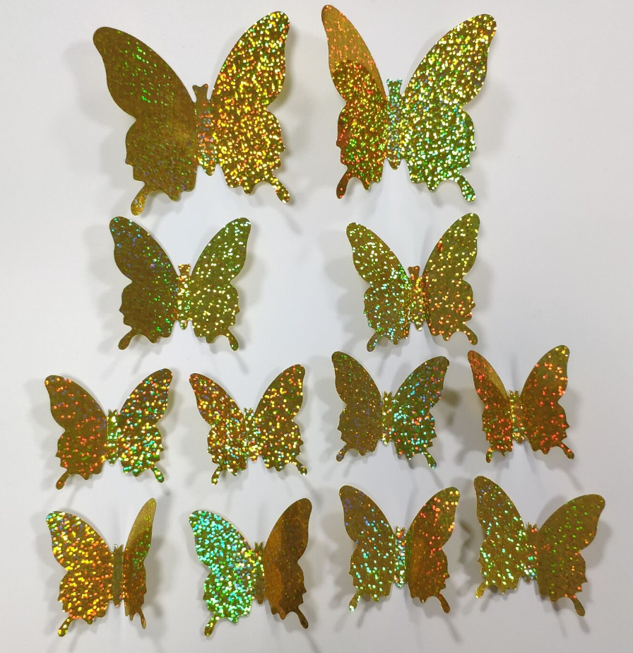 12 3d Flash Butterfly Wall Stickers Festive Jewelry Living Room Decorative Wall Stickers Factory Wholesale