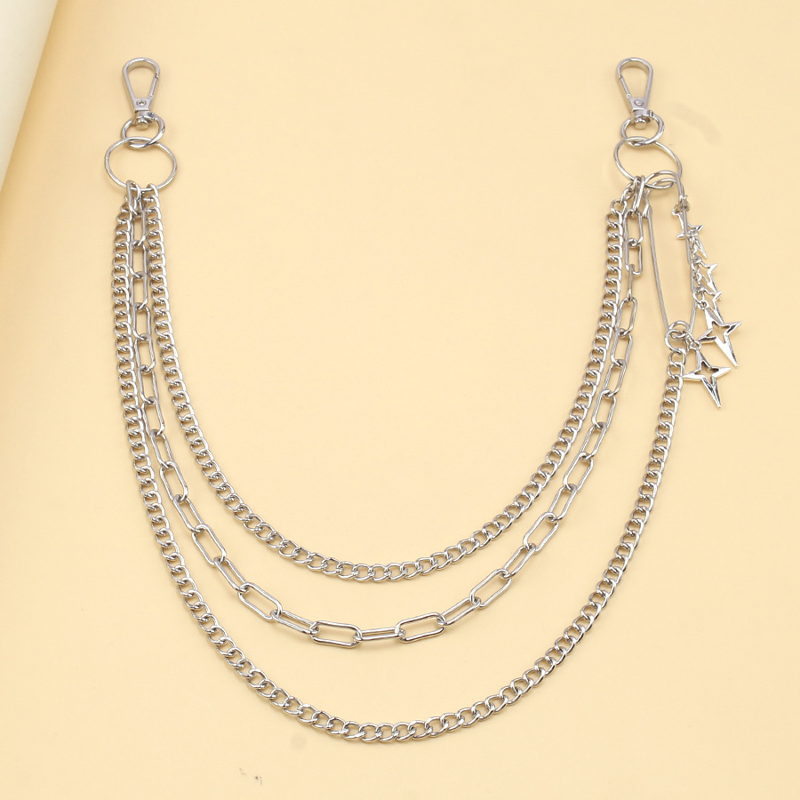 Muoti uusi, persoonallinen hip hop punk trendikäs neljä Awn tähden riipushousuketjua tyyliin metalli monikerroksinen denim housuketju_voghion.com