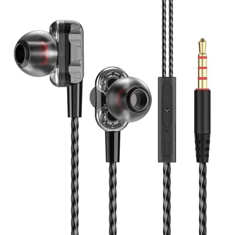 New double moving coil in-ear headset chicken game with microphone for Apple Huawei Samsung OPPOvivo headset