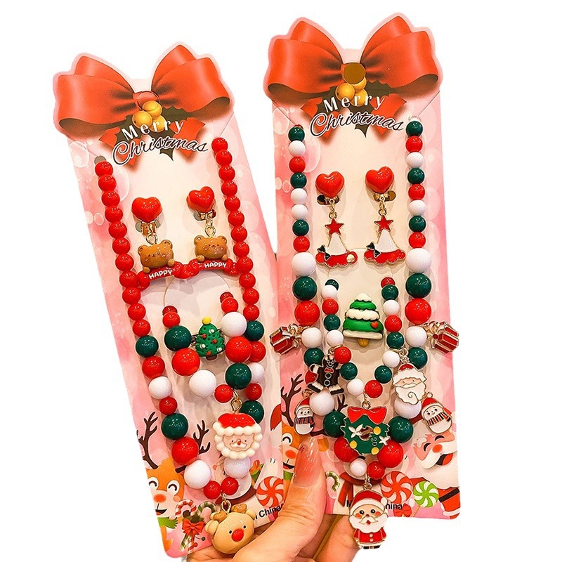 Cross-border hot sale children's Christmas jewelry suit little girl baby handmade beaded old Elk all-match necklace