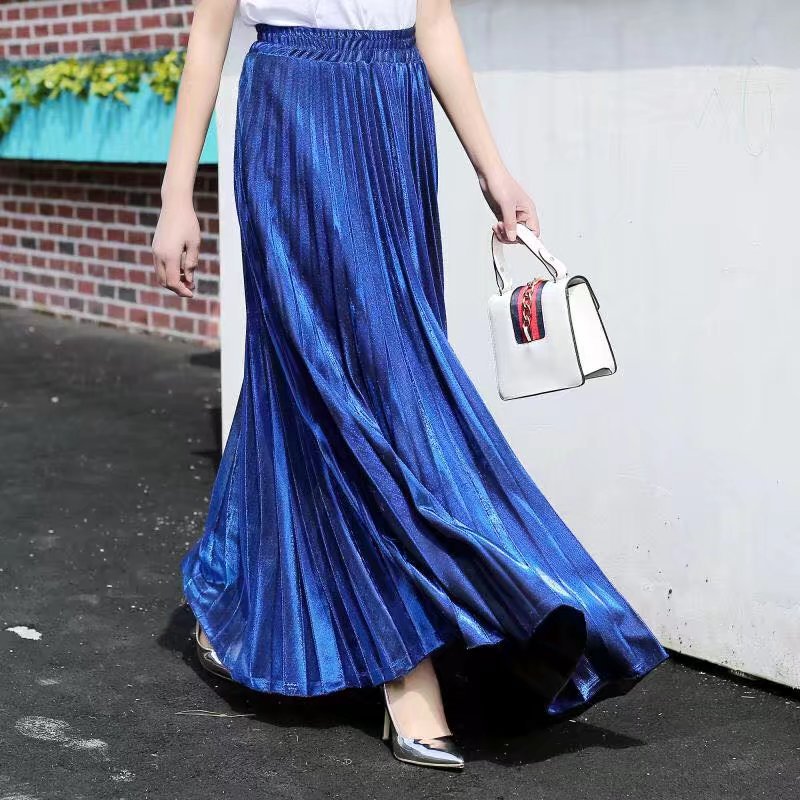 Spring and Summer new pleated skirt long skirt wholesale slim high waist large swing Golden Beach skirt for women