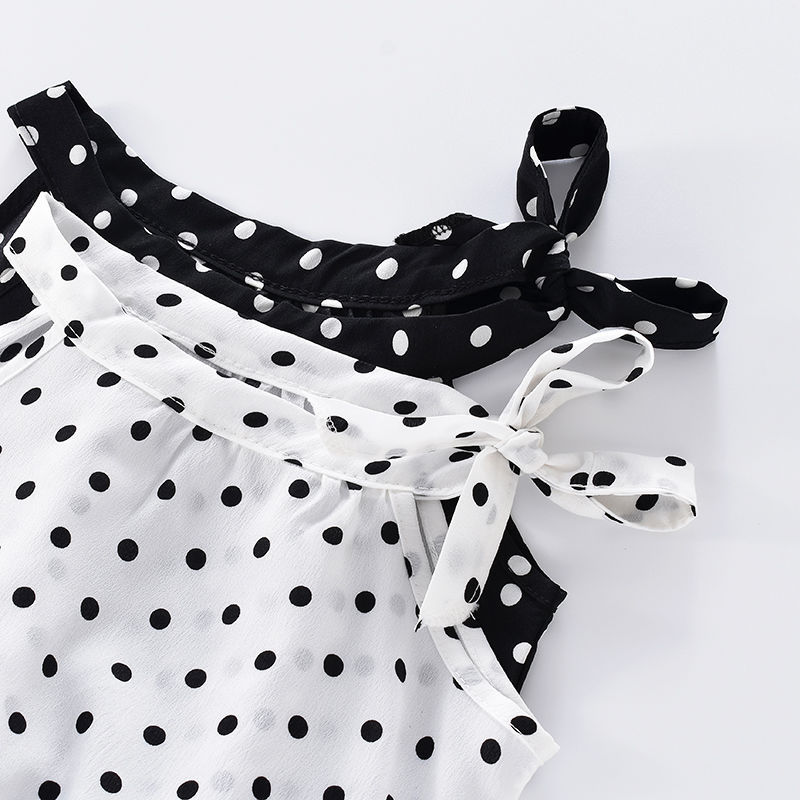 Girls' Sling Set Children's Summer Wear Korean Style Girls' Wave Dot Sling 2024 New Chiffon Set Baby Children's Wear