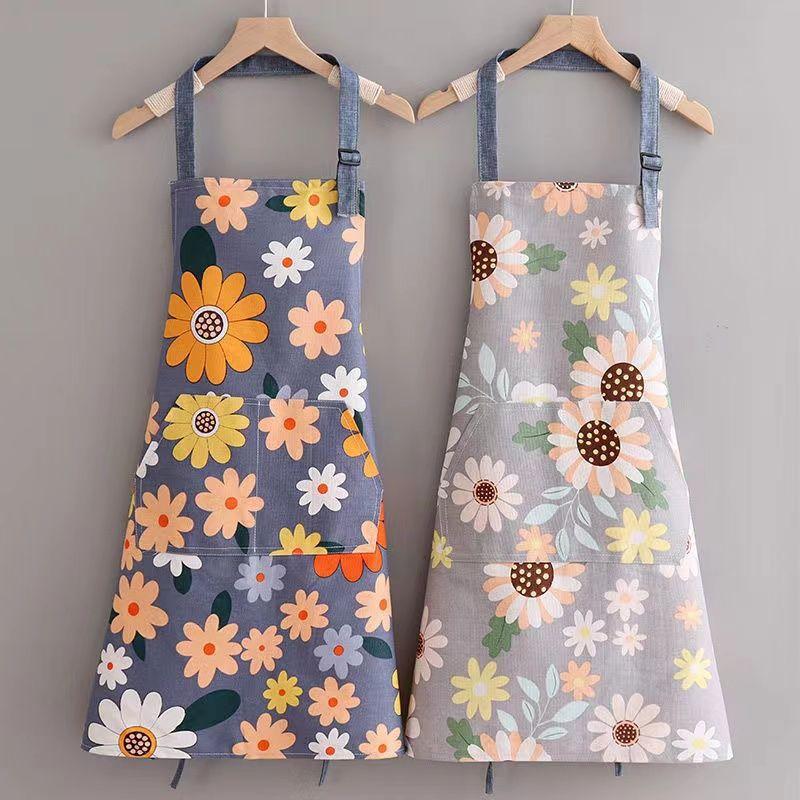 New kitchen flower half neck adjustable apron women's summer thin breathable waist waterproof and oil-proof wholesale
