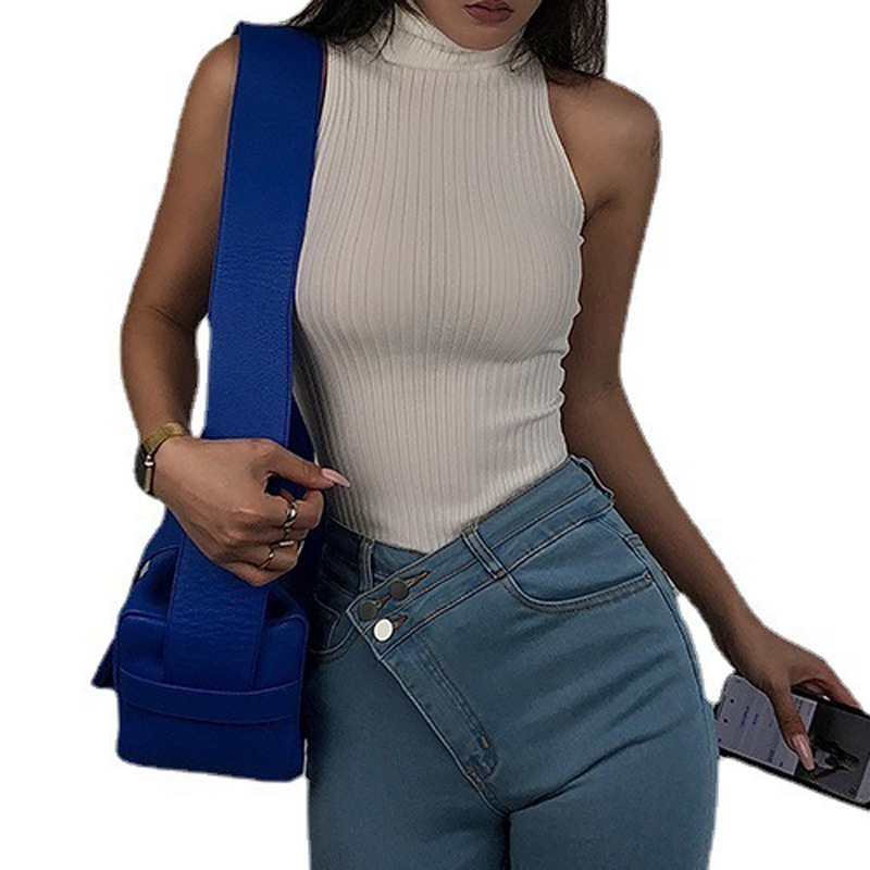 2024 Summer New Hong Kong Flavor Girlfriend Red Turtleneck Sweater Base Sexy Spice Girl Inner Tight Top